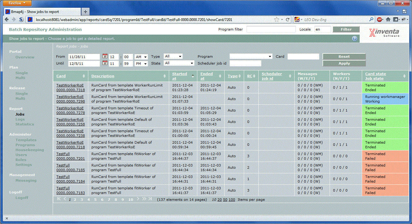 Job Auswertung im Webadmin GUI